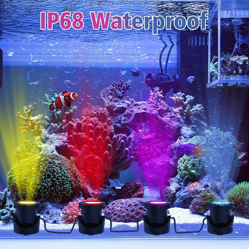 T-SUN Color Changing Pond Lights LED Underwater Fountain Lights with Bluetooth APP Control, IP68 Waterproof Submersible Spotlight for Aquariums, Fish Tanks, Pools, Garden and Yard Ponds (Set of 4) - Image 3